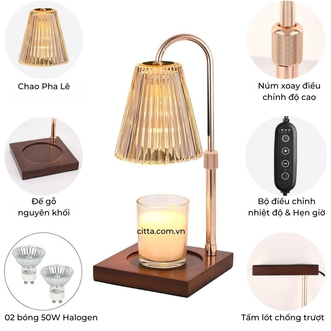 Đèn Đốt Nến Thơm Chụp Pha Lê
